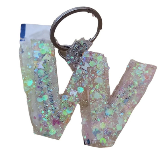Trust Fortune W Resin Alphabet Letter Keychain Sparkly Glitter Key Chai… - Picture 2 of 2